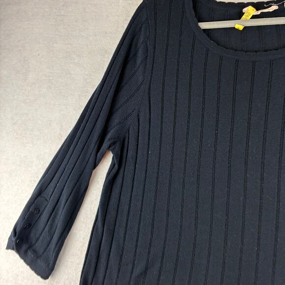 Soft Surrounding Sweater XL Ribbed Knit Scalloped Cashmere Blend Pullover Black - Picture 13 of 14